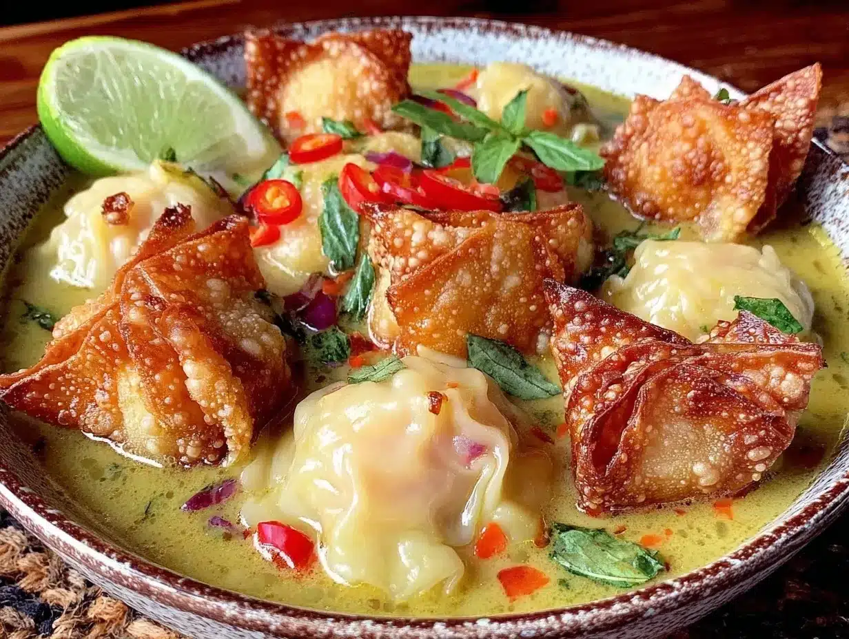 creamy Thai green curry dumpling soup preparation steps
