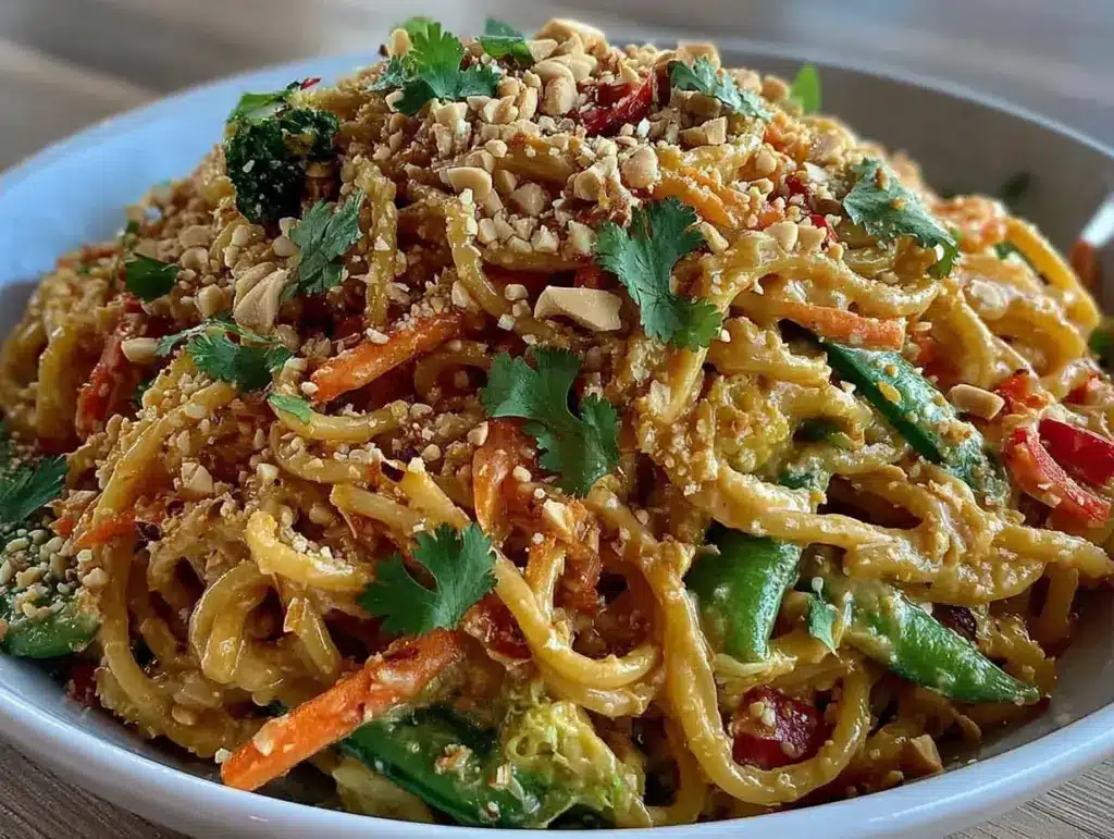 creamy thai peanut pasta salad - featured image