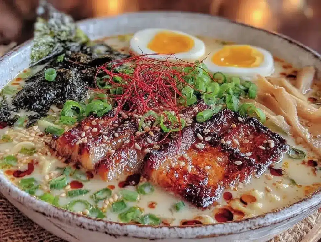 creamy tonkotsu style pork ramen bowl recipe - featured image