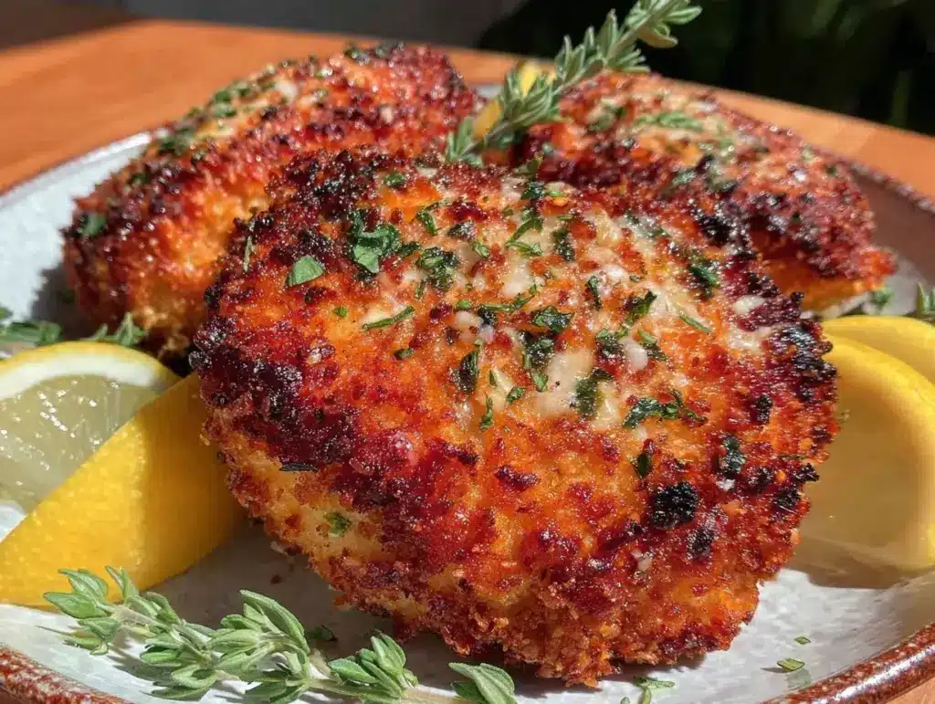 crispy air fryer lemon herb chicken cutlets - featured image
