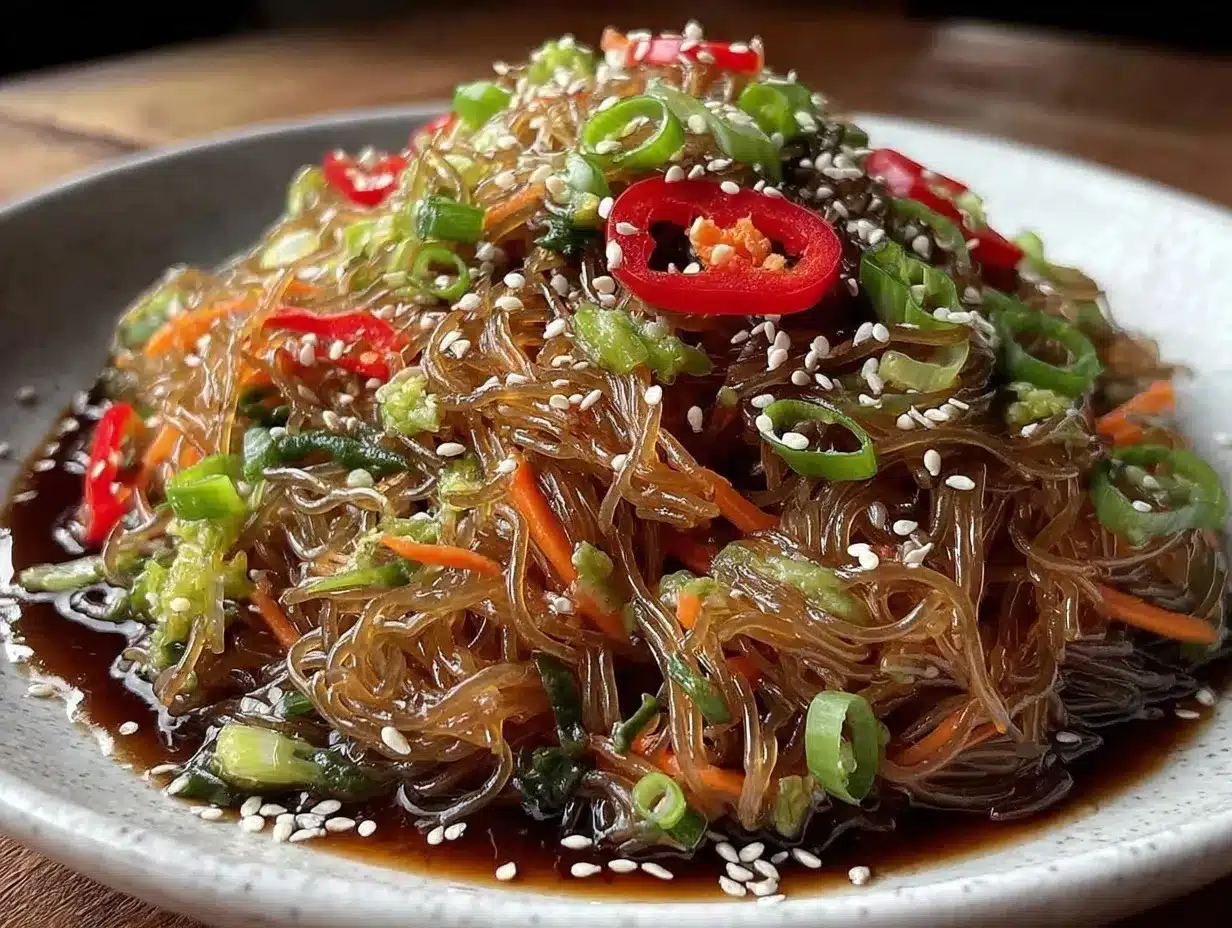 crispy Korean glass noodle salad preparation steps