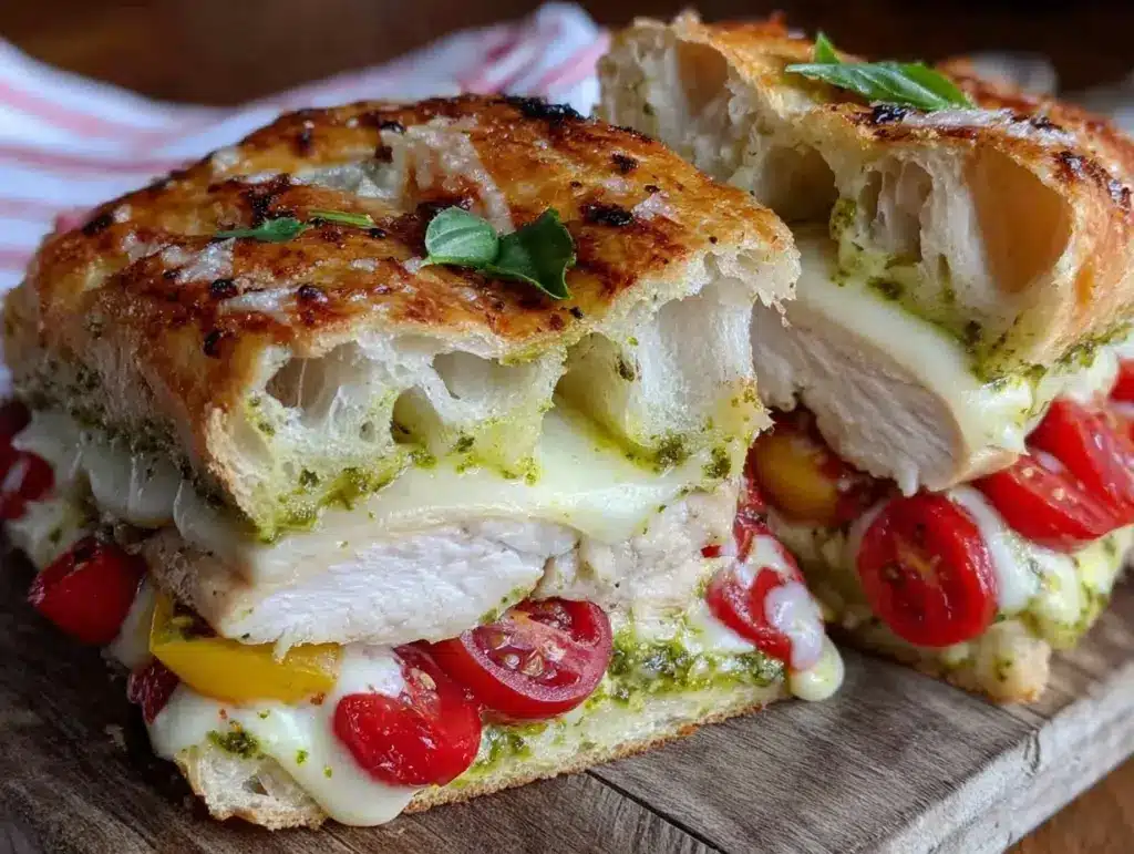crispy pesto chicken caprese panini - featured image