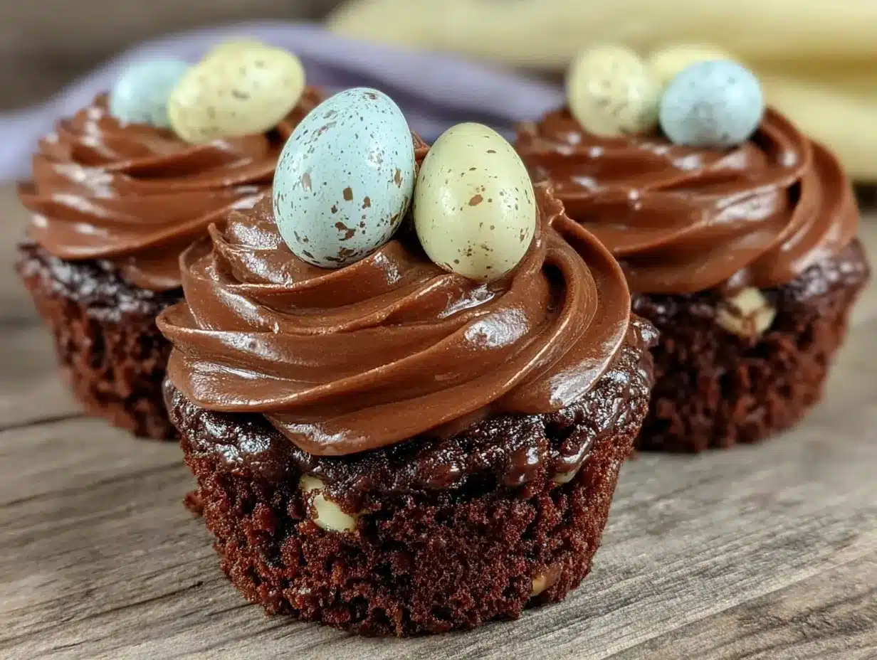 Easter Nest Candy Bar Chocolate Cupcakes preparation steps