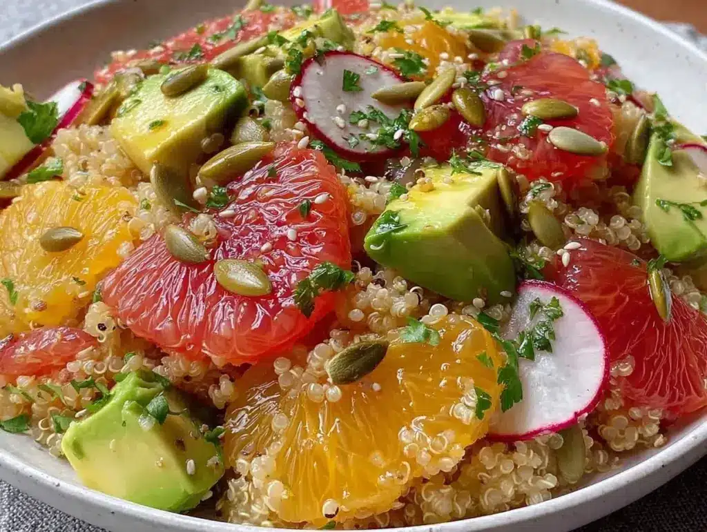 fresh citrus avocado quinoa salad - featured image