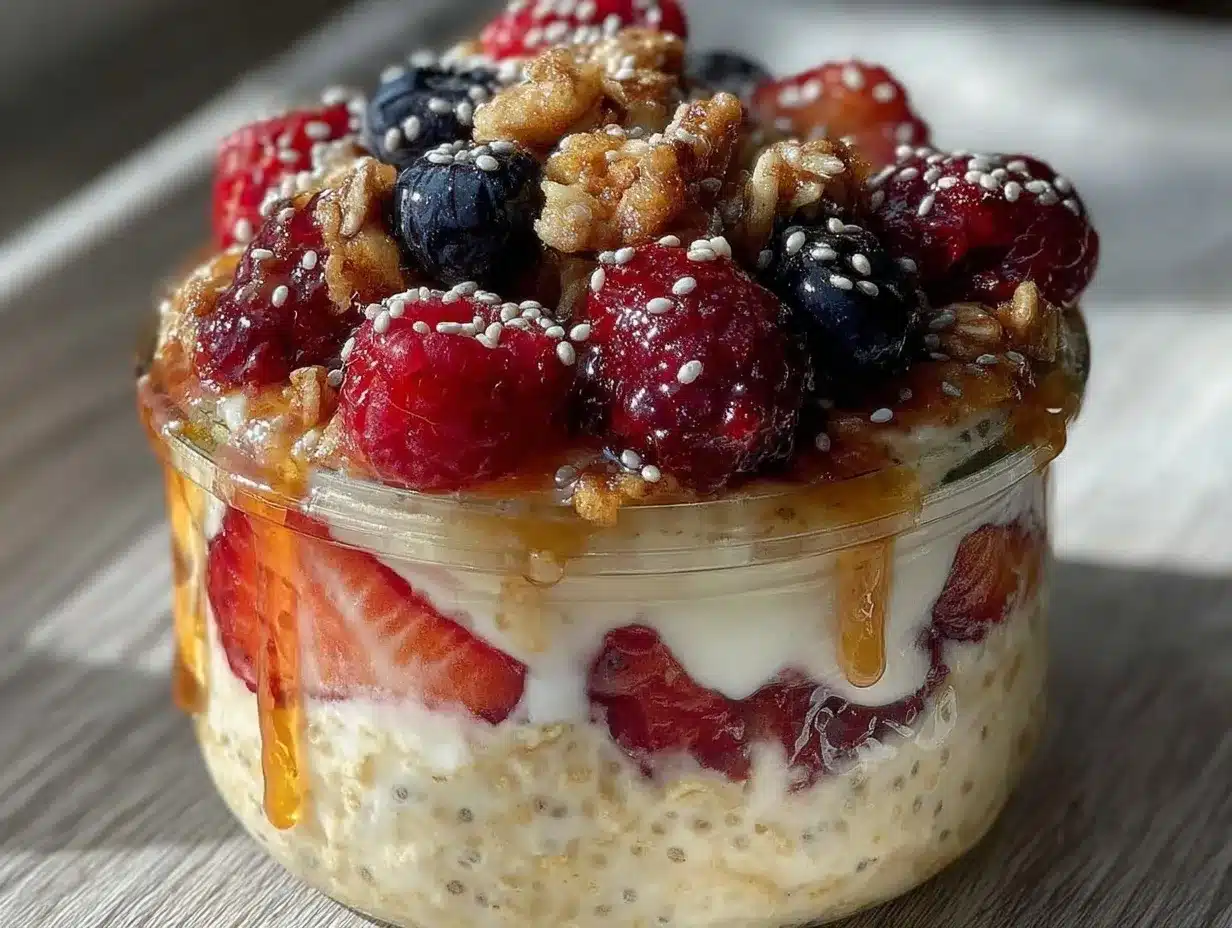 fresh healthy berry overnight oats preparation steps