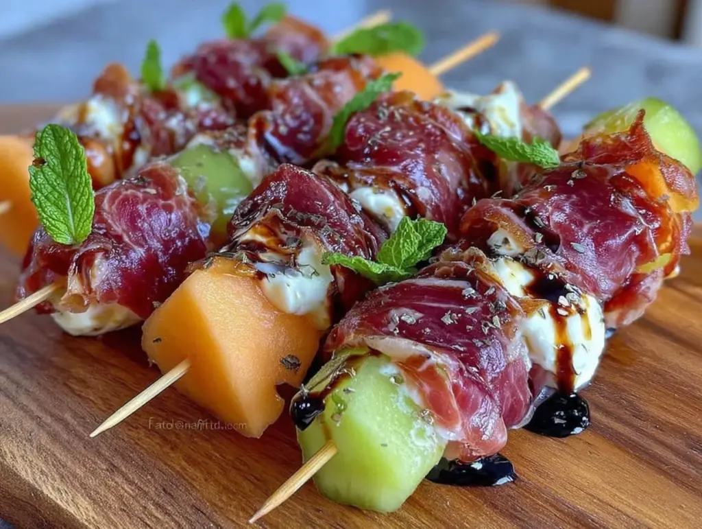 fresh melon and prosciutto skewers - featured image