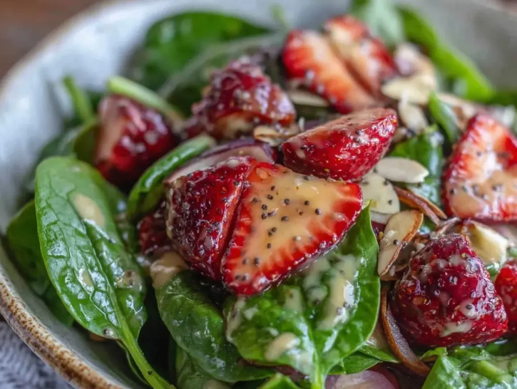 fresh strawberry spinach salad - featured image
