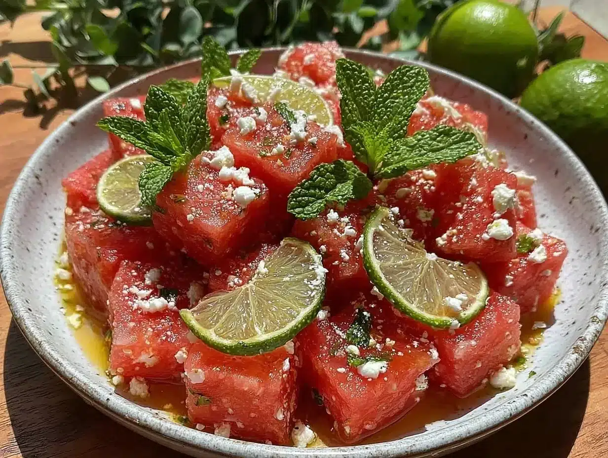 fresh watermelon feta salad preparation steps