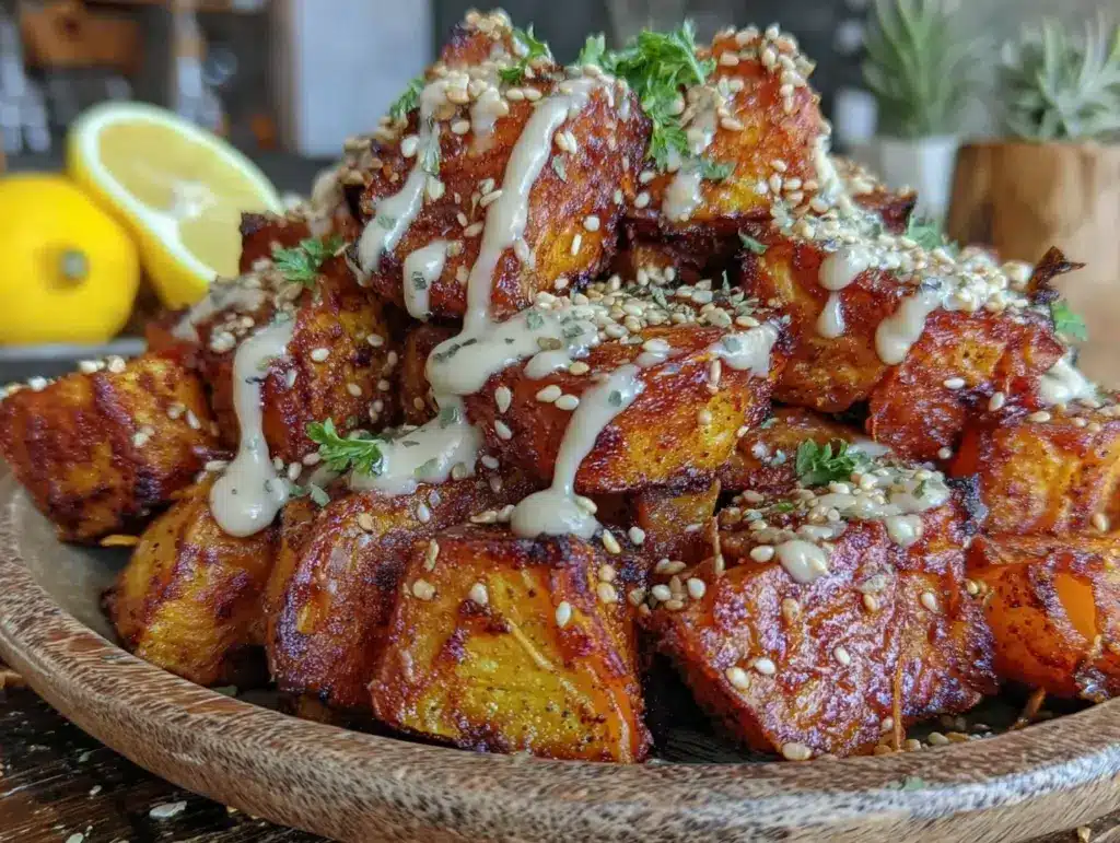 harissa roasted sweet potatoes - featured image