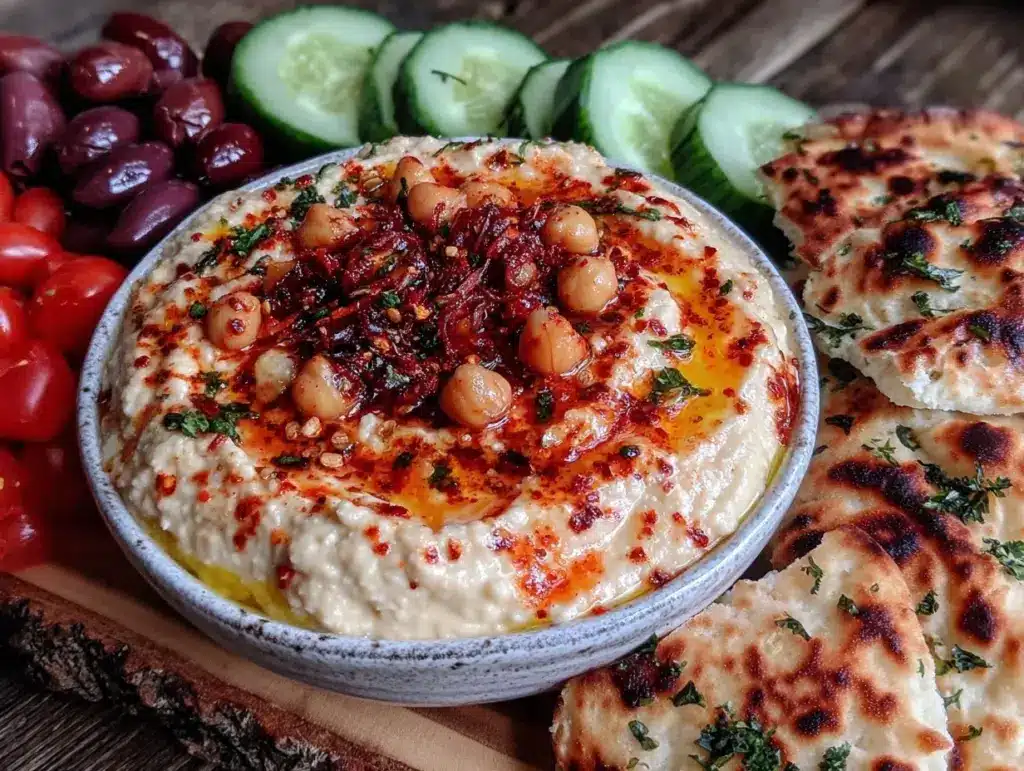 Mediterranean mezze board with hummus - featured image