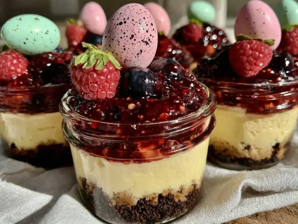 no-bake easter egg cheesecake jars - featured image