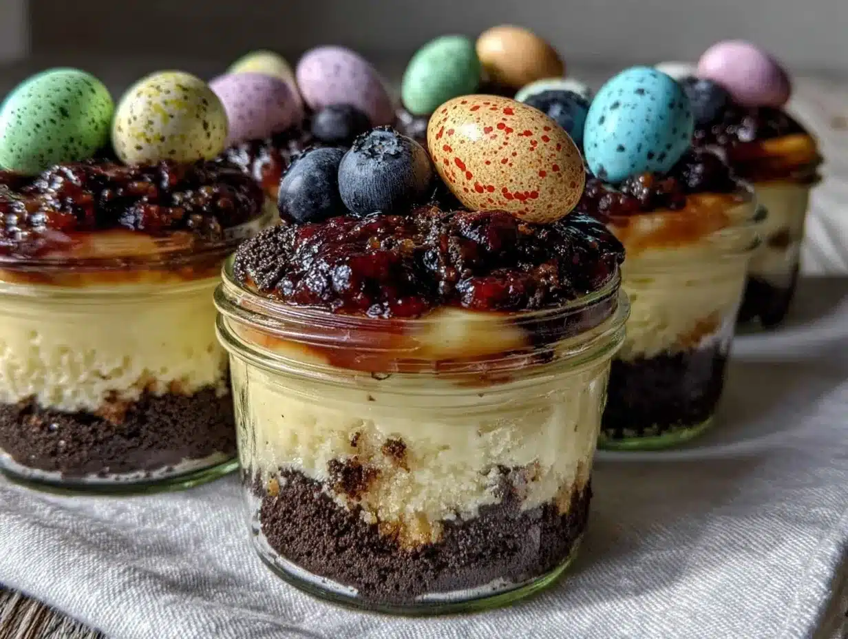 no-bake easter egg cheesecake jars preparation steps