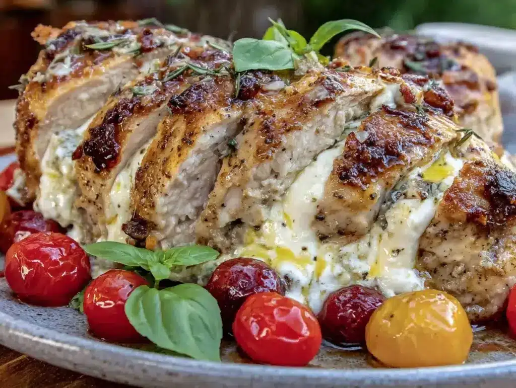one-pan caprese stuffed chicken breast - featured image