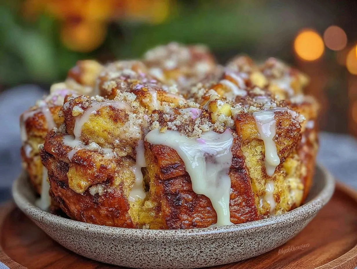 overnight cinnamon roll french toast casserole preparation steps