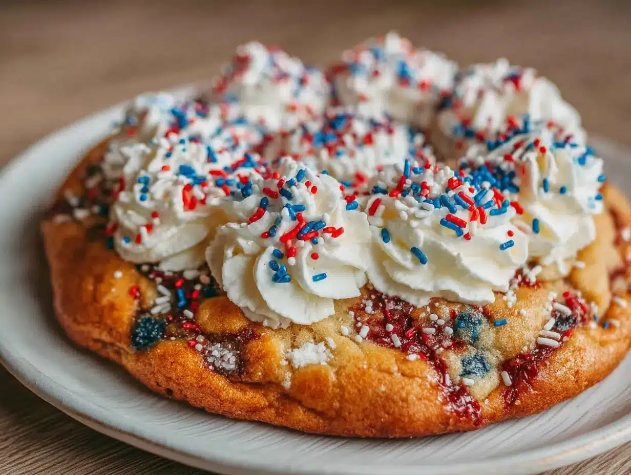 red white and blue sprinkle cookie cake preparation steps