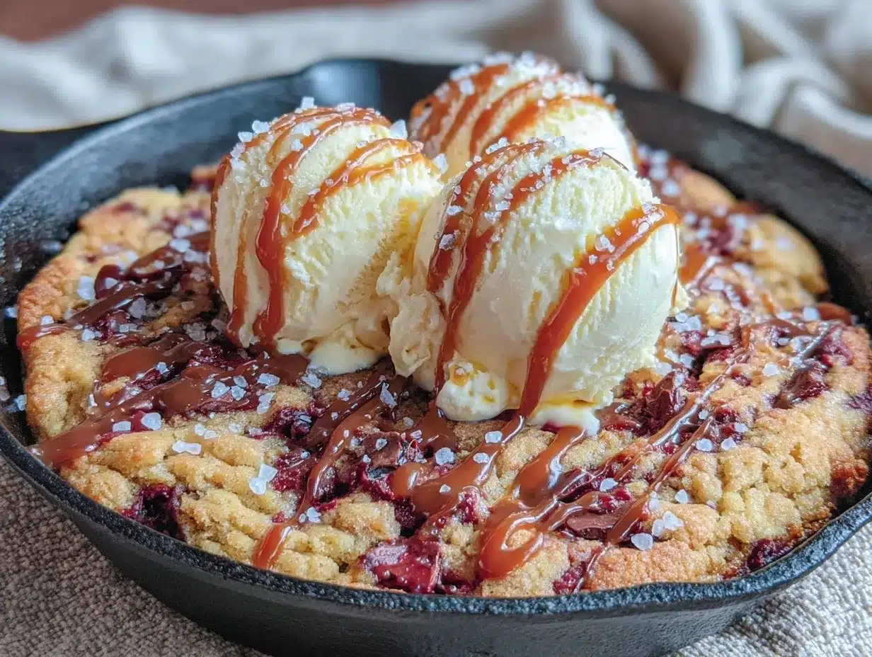 salted caramel chocolate chip skillet cookie for two preparation steps
