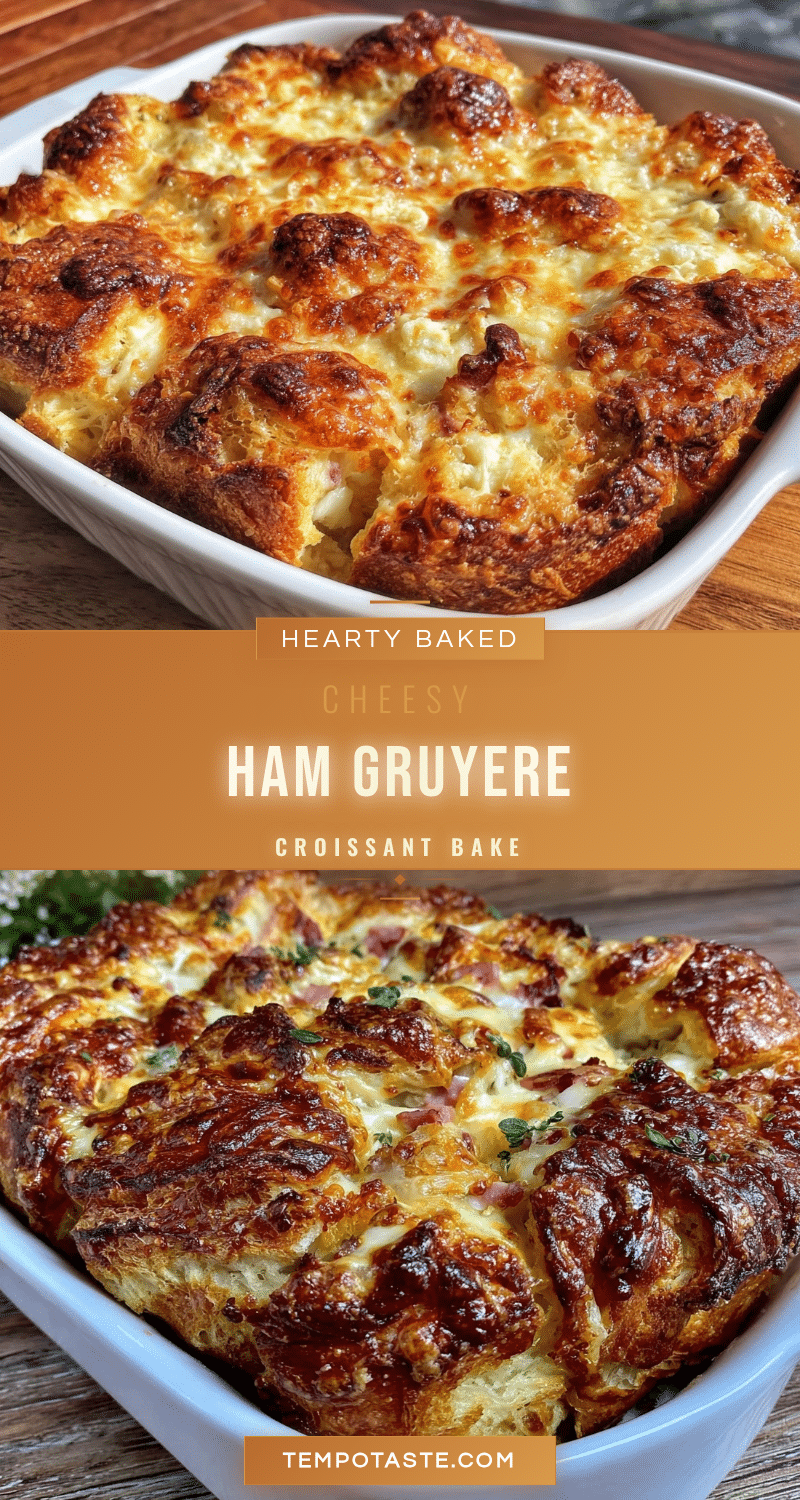 savory cheesy ham and gruyere croissant breakfast bake recipe