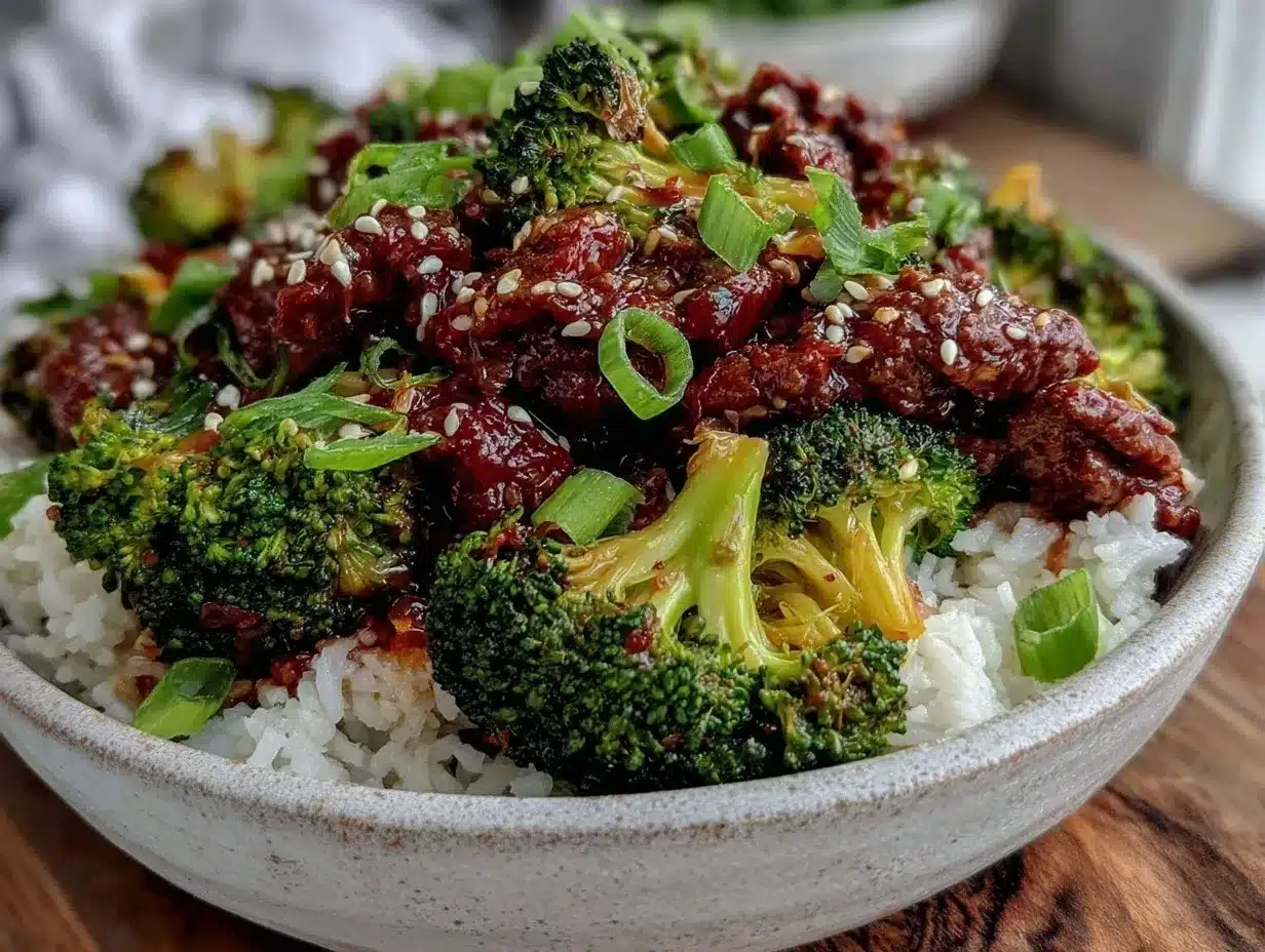 sheet pan korean beef and broccoli bowl preparation steps