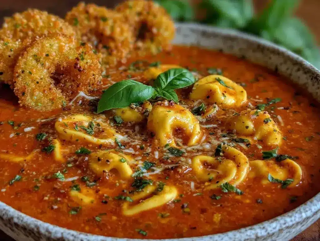 slow cooker tomato basil tortellini soup - featured image