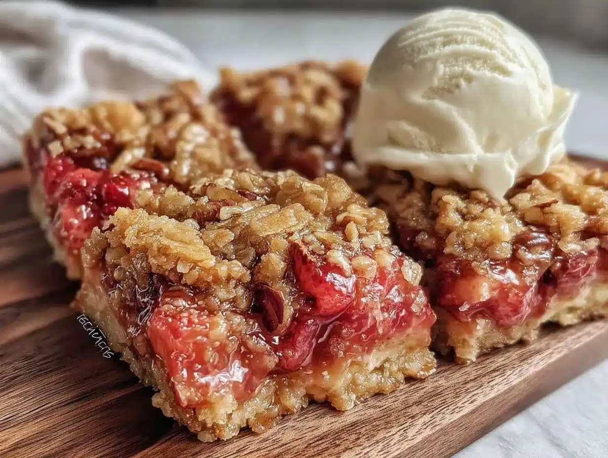 strawberry rhubarb crisp bars preparation steps