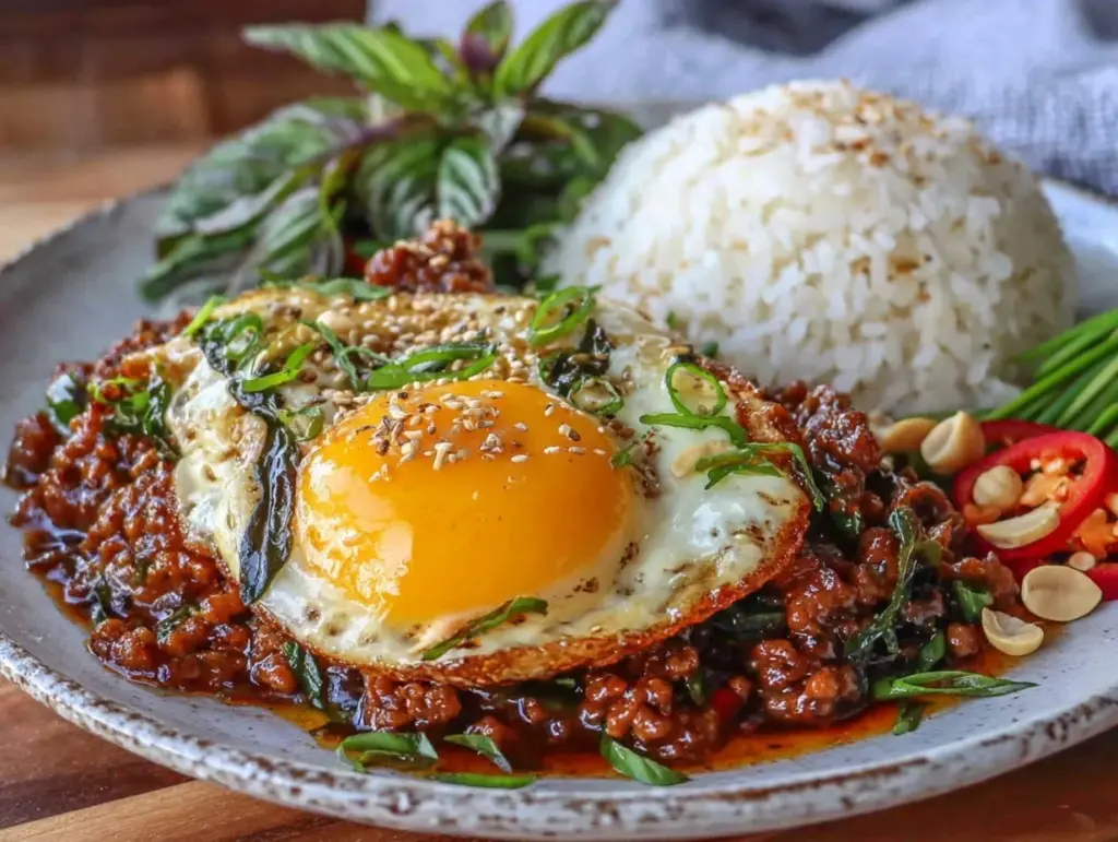 thai basil minced chicken stir fry - featured image