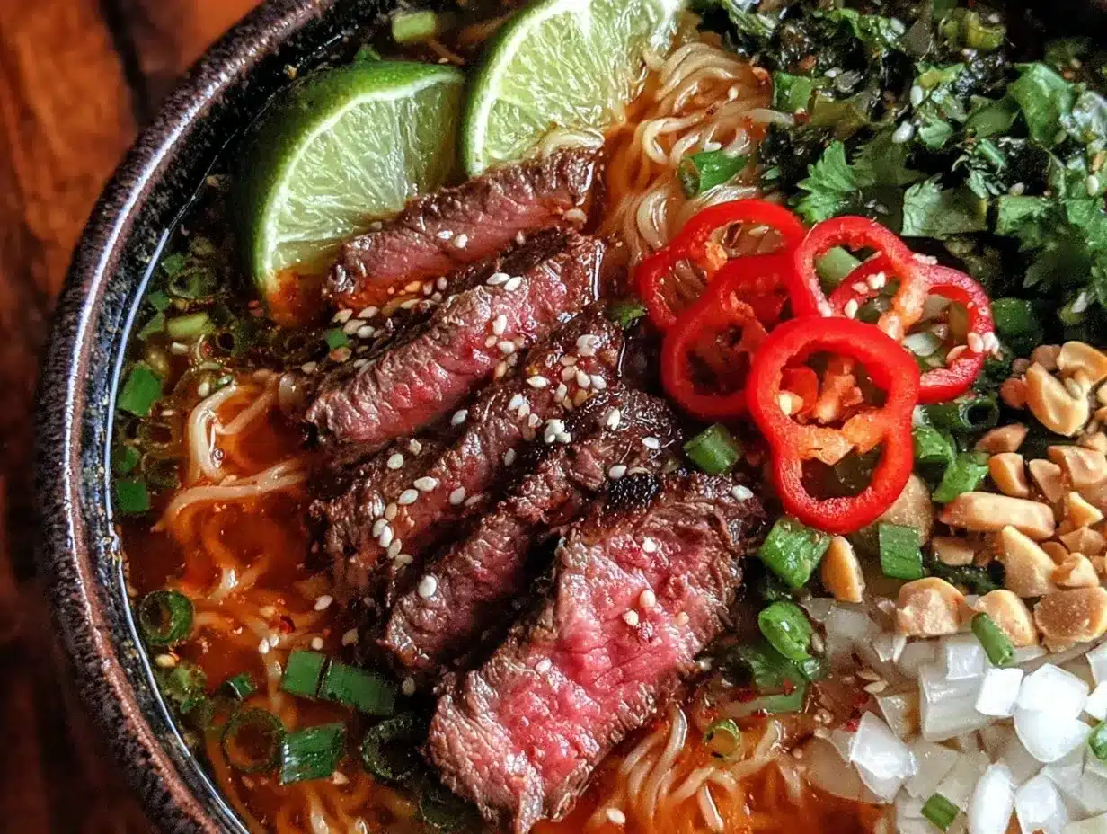 vietnamese pho-inspired beef ramen bowl preparation steps