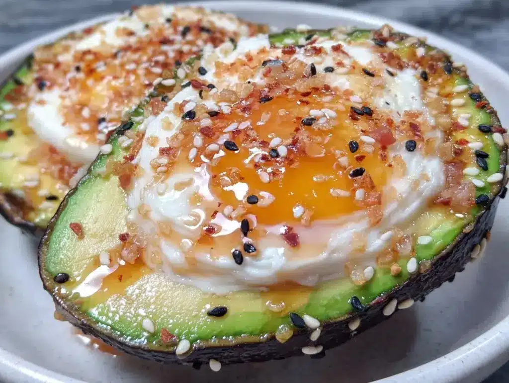 creamy baked egg in avocado - featured image