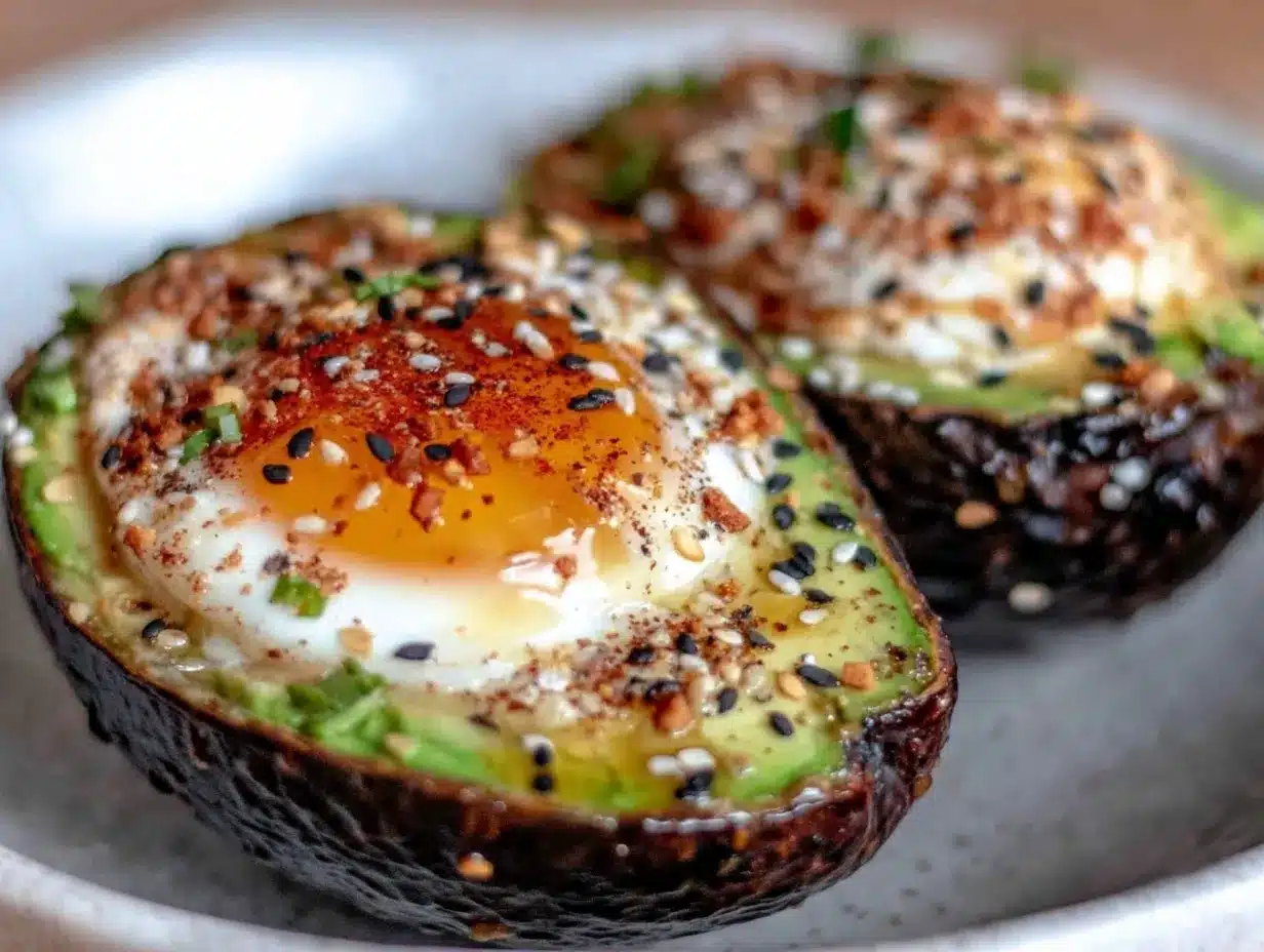 creamy baked egg in avocado preparation steps