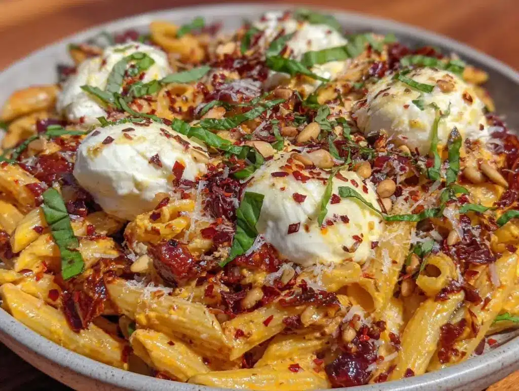 creamy burrata tomato basil penne - featured image