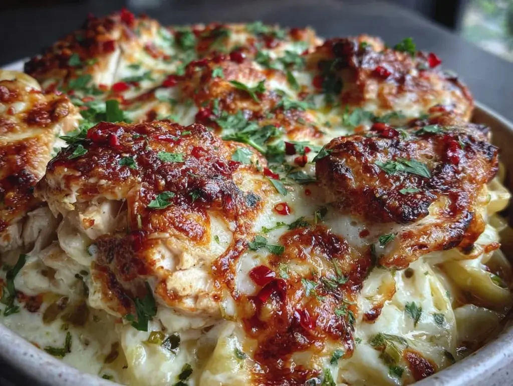 creamy chicken Alfredo bake - featured image