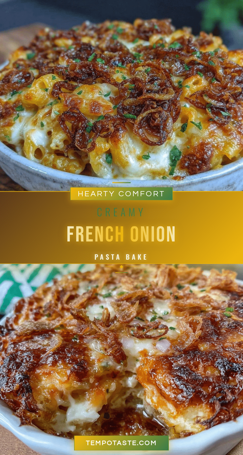 creamy french onion soup pasta bake recipe