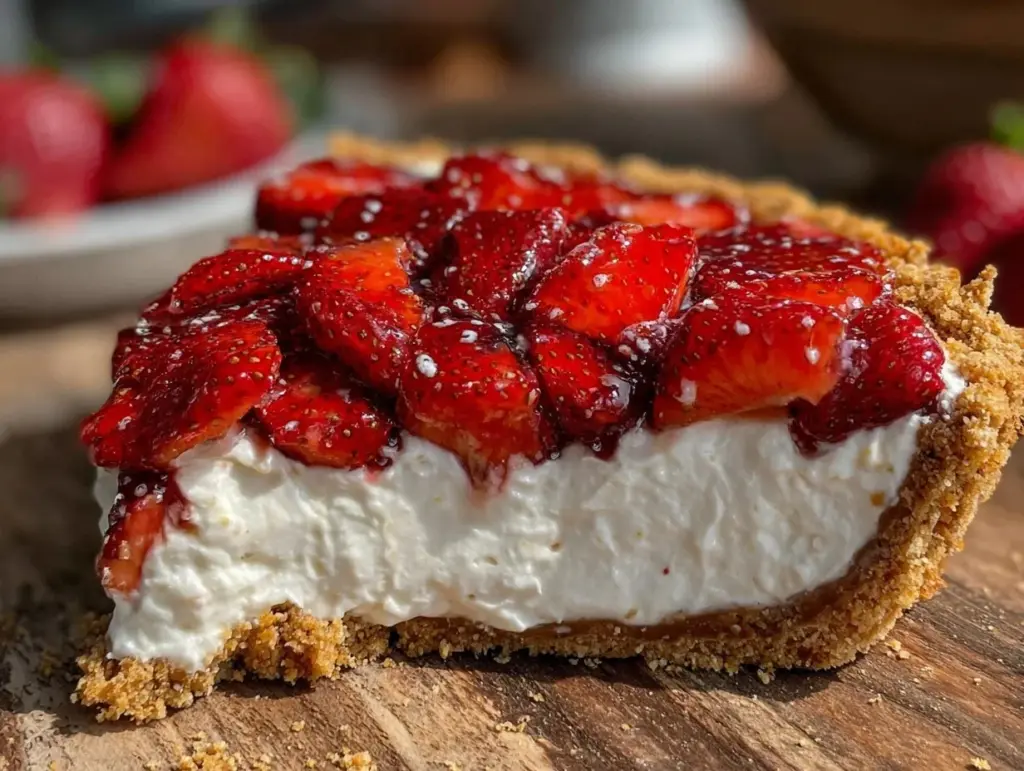 creamy fresh strawberry cream cheese pie - featured image