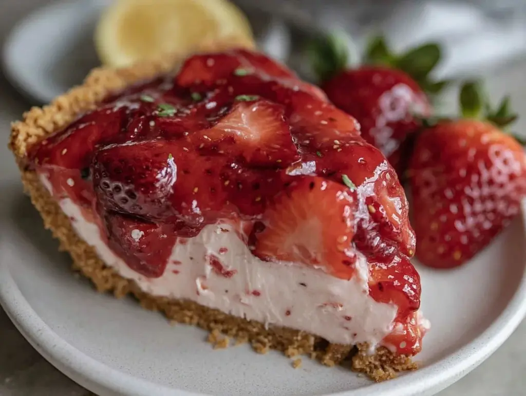 creamy frozen strawberry lemonade pie - featured image