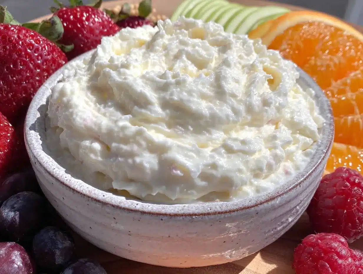 creamy fruit dip with marshmallow preparation steps