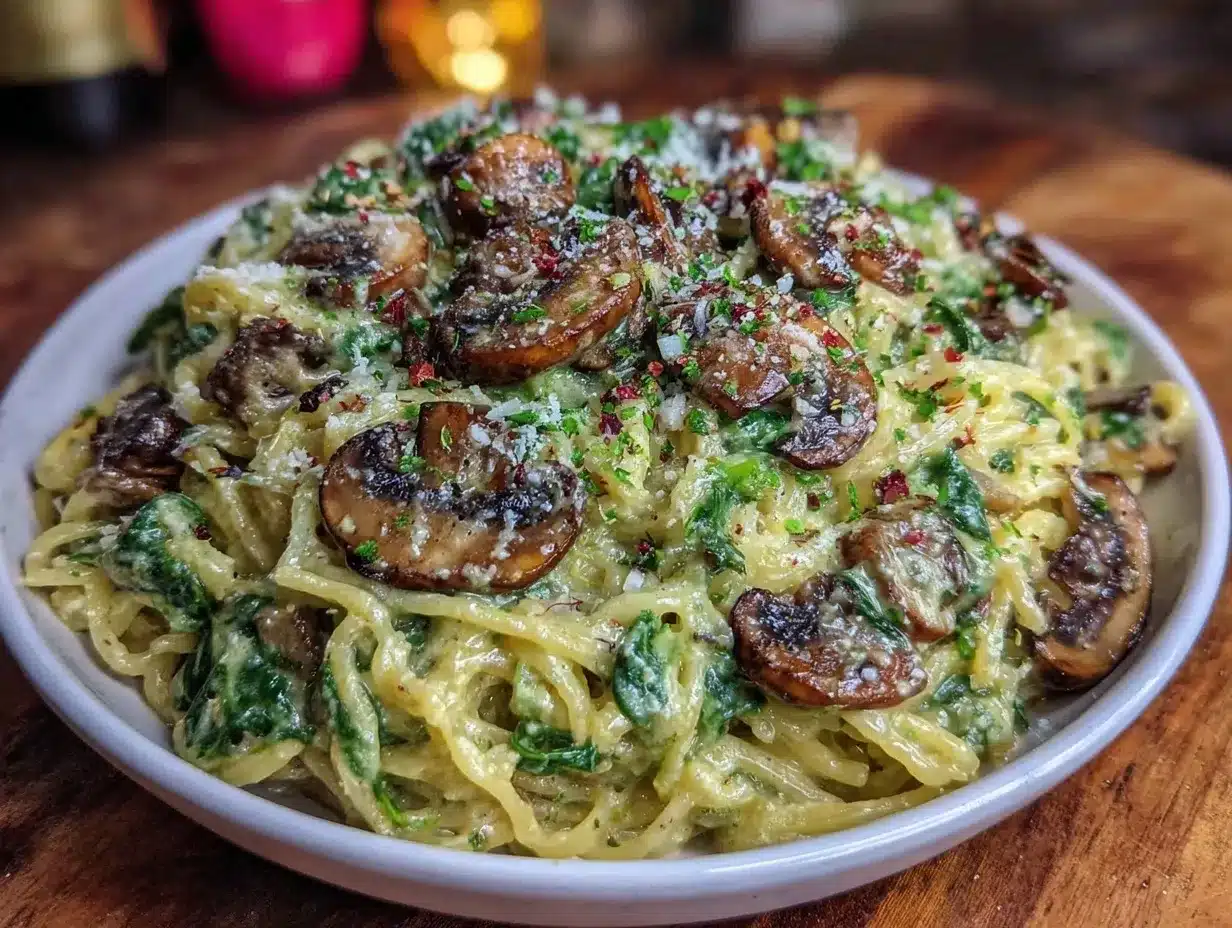 creamy mushroom and spinach parmesan pasta preparation steps