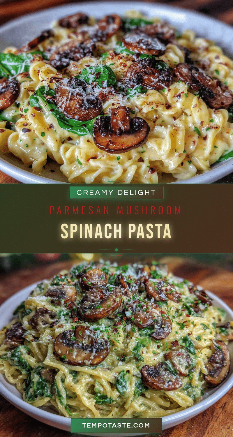 creamy mushroom and spinach parmesan pasta recipe