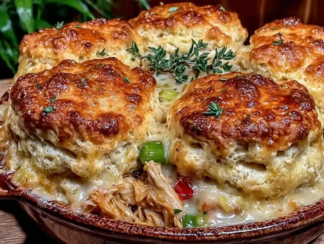 creamy old fashioned chicken and biscuit pot pie preparation steps
