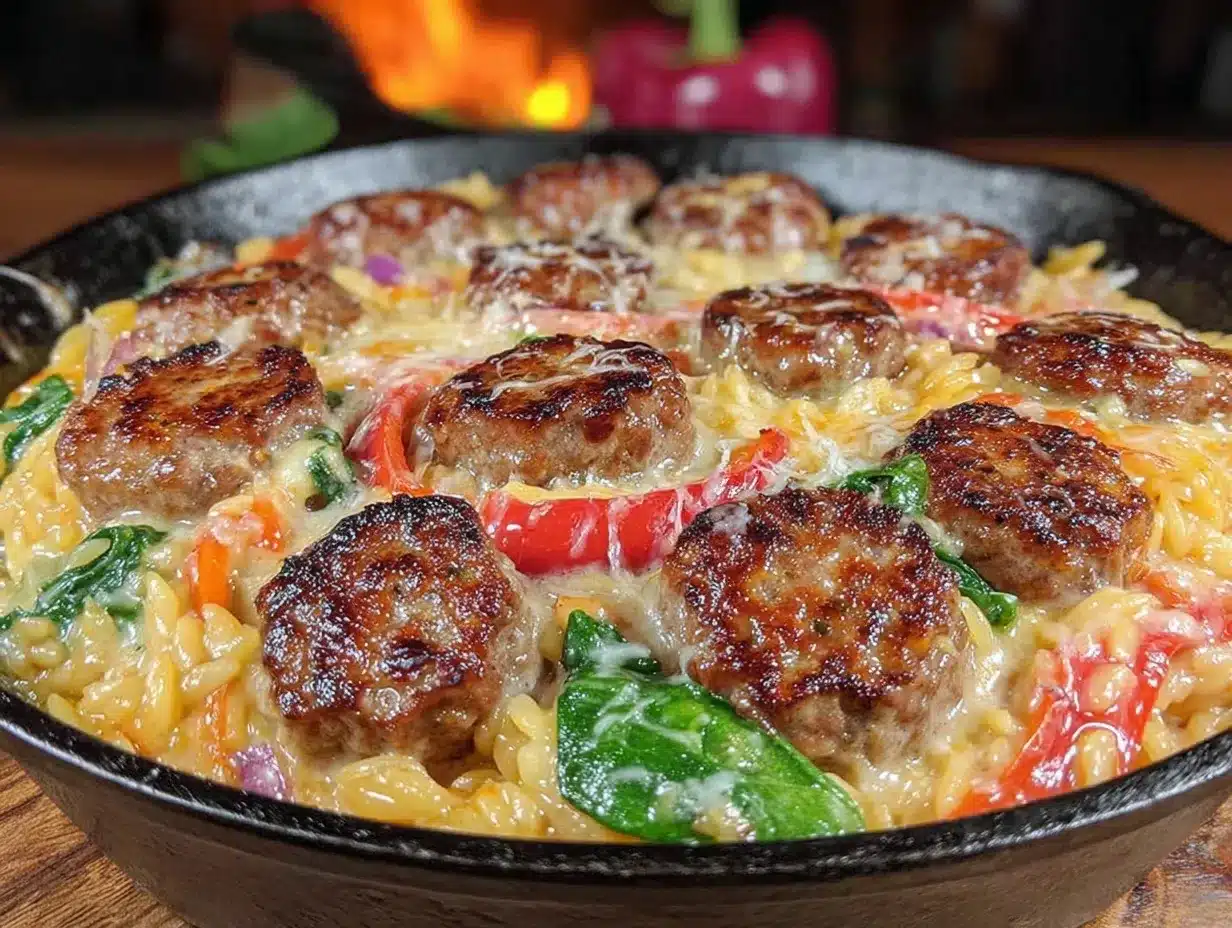 creamy one-skillet cheesy sausage orzo preparation steps