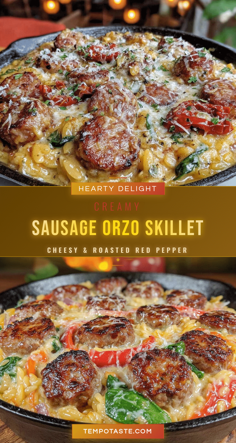 creamy one-skillet cheesy sausage orzo recipe