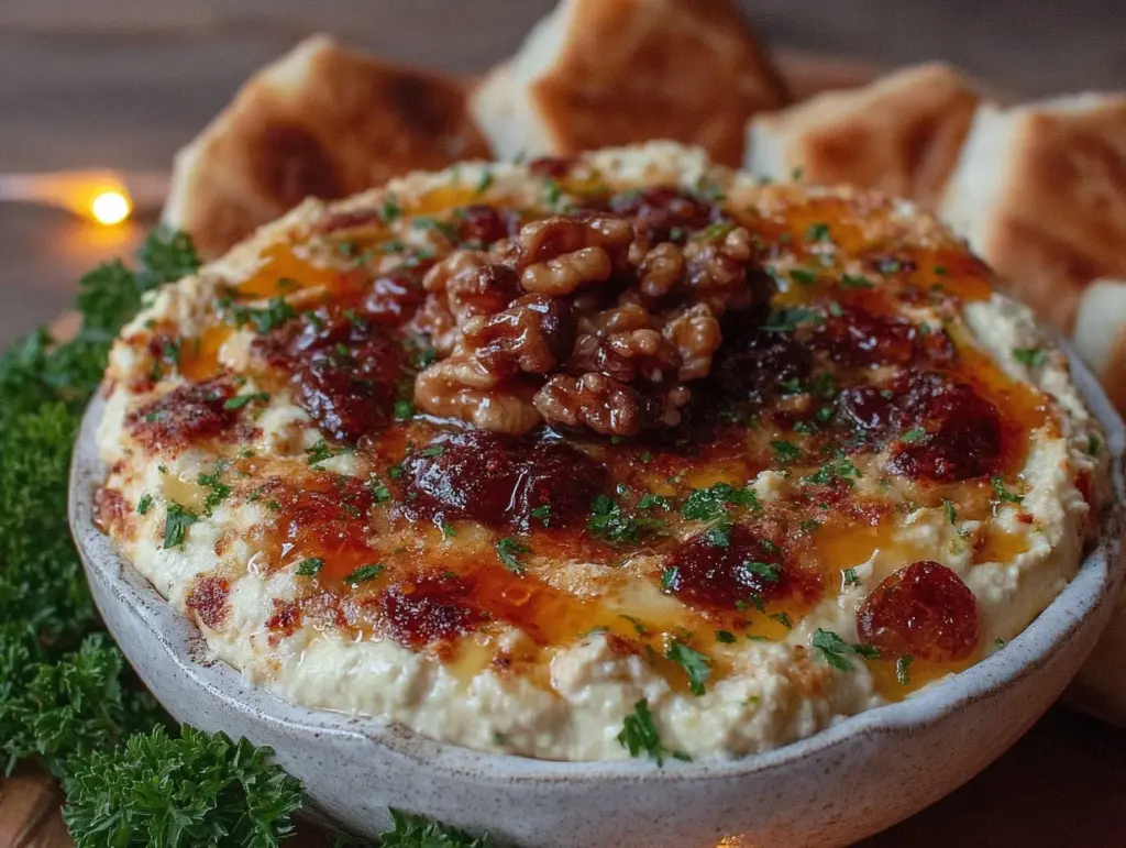 creamy roasted red pepper whipped feta dip - featured image