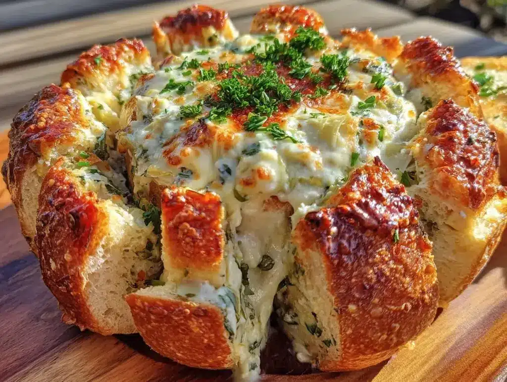 Creamy Shamrock Spinach Artichoke Dip Bread Bowl - featured image
