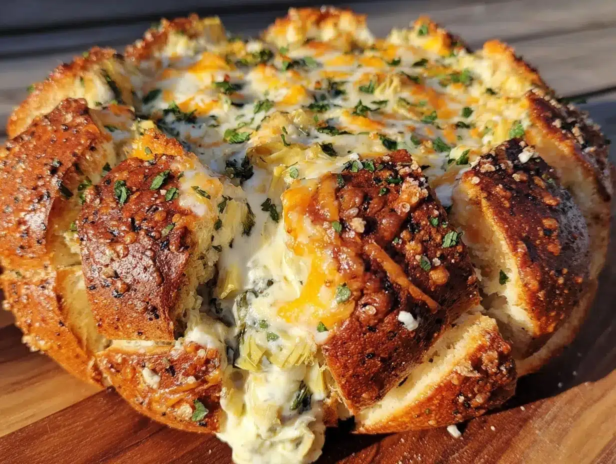 Creamy Shamrock Spinach Artichoke Dip Bread Bowl preparation steps