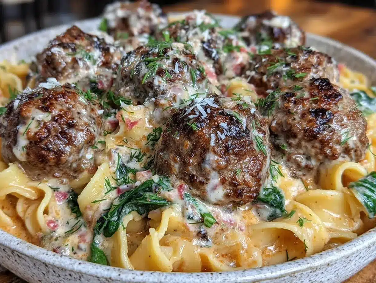 creamy swedish meatball egg noodle soup preparation steps