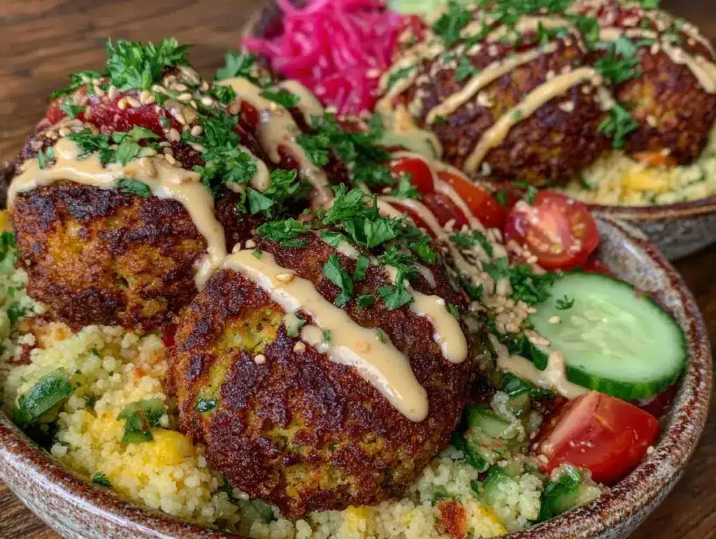 crispy baked falafel bowls - featured image