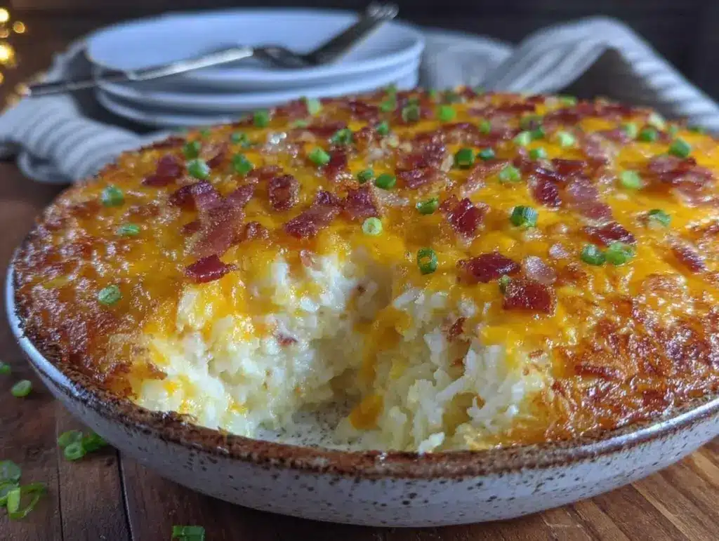 crispy cheesy hashbrown casserole - featured image