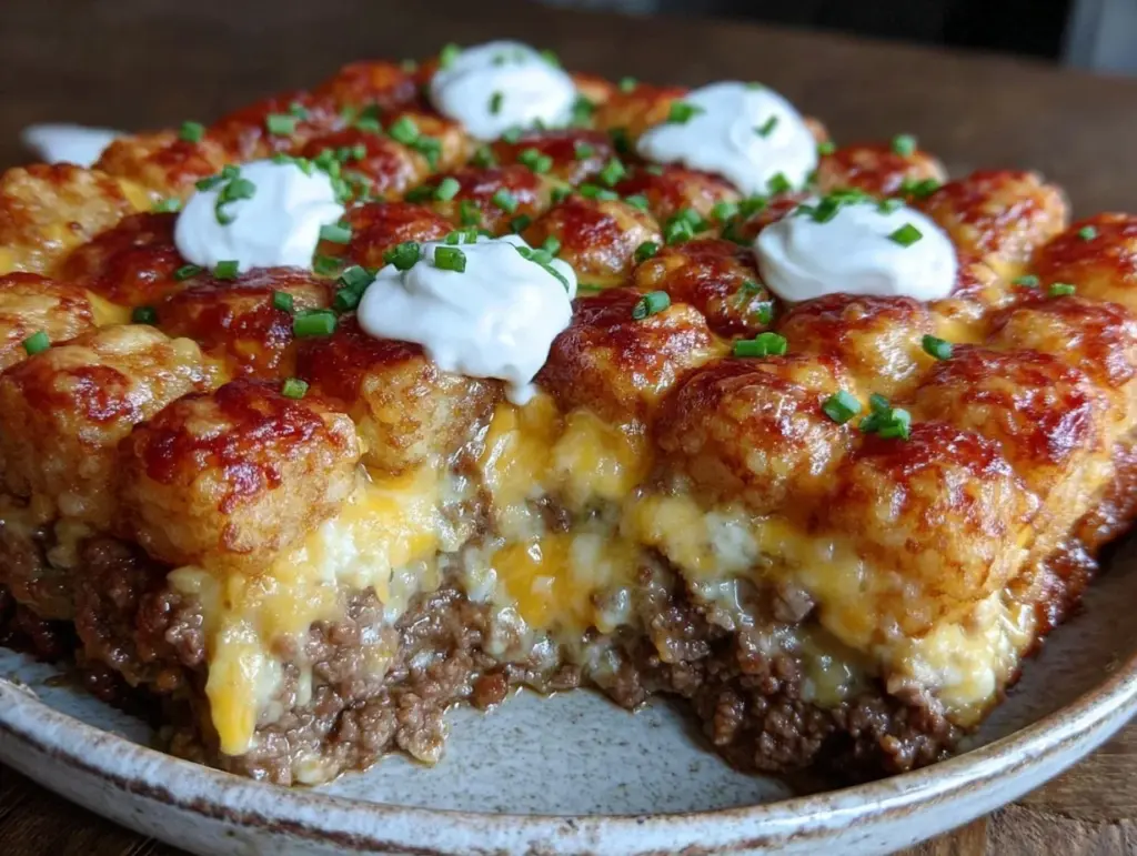 crispy cheesy tater tot casserole - featured image