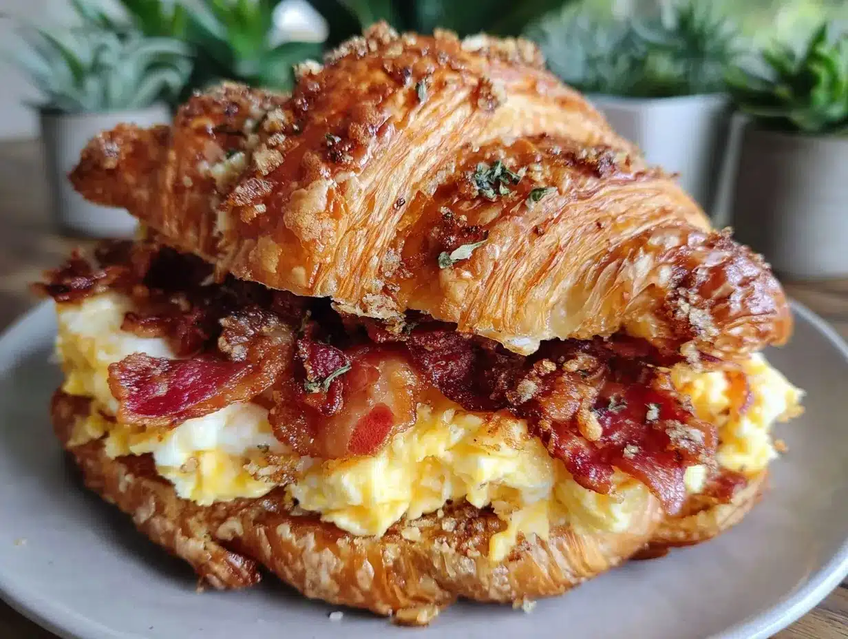 crispy croissant breakfast sandwich preparation steps