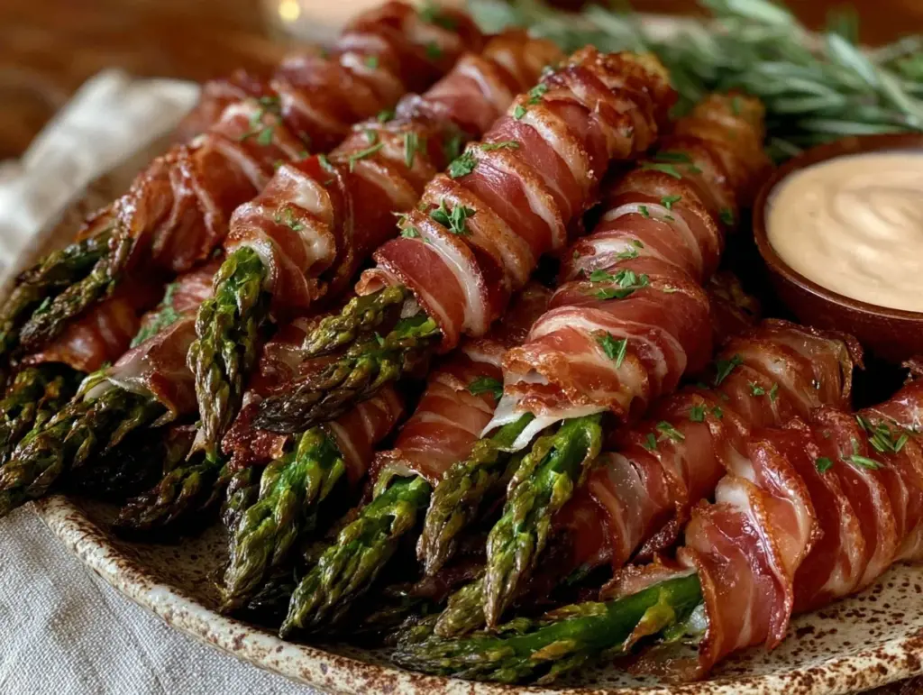 crispy prosciutto wrapped asparagus bundles - featured image
