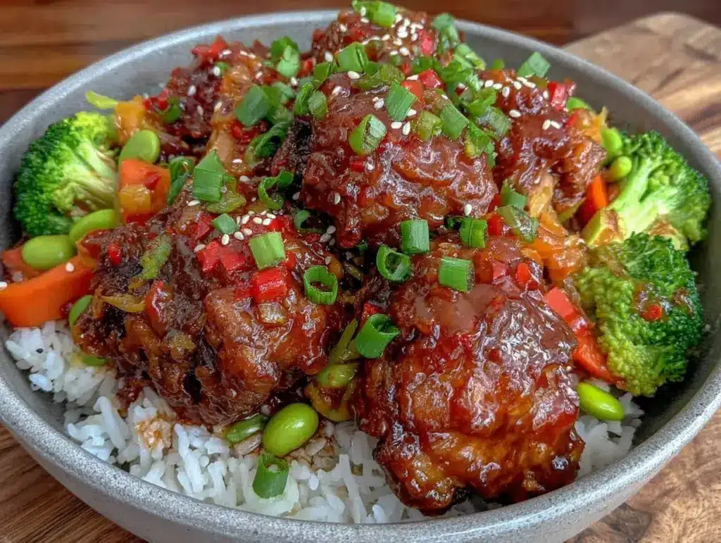 easy teriyaki chicken rice bowls - featured image