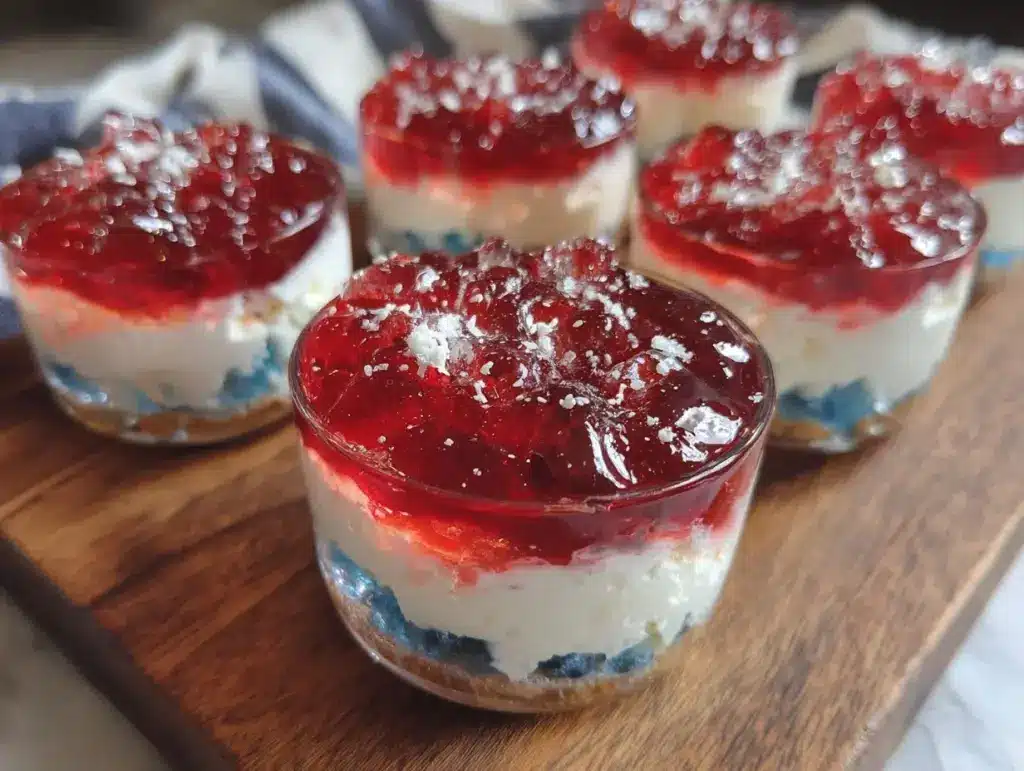 festive layered red white blue jello cups - featured image